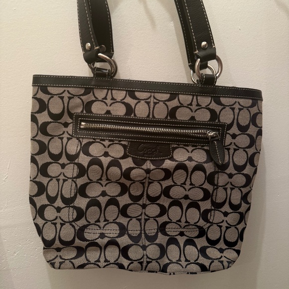 Coach Handbags - Coach Signature Jacquard Tote in Black and Cream